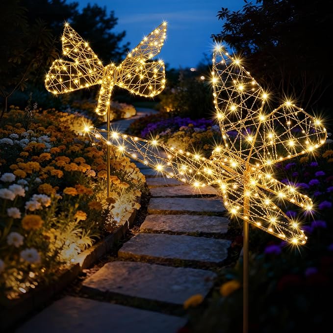 Flacchi Solar Lights Outdoor - Solar Garden Lights Butterfly Decor with 240LED Solar Powered Iron Waterproof Easy to Install for Pathway Garden Decorations Patio Decor Yard Decoration