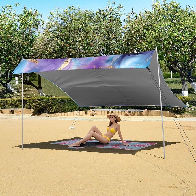 Camping Sun Shelters Marble Watercolor Blue Purple Beach Canopy 126 * 110.2in