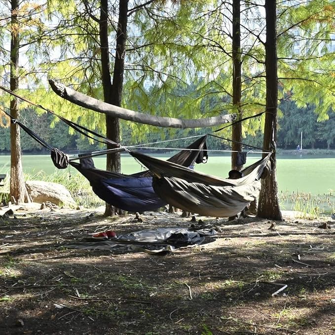 OneWind 11ft Portable Camping Hammock with Mosquito Net Adjustable Ridgeline Double Hammock with 2*12Ft Tree Straps Coyote Brown