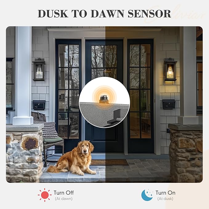 Emliviar 2 Pack Dusk to Dawn Outside Wall Mount Lighting 11.8 inch Exterior Light Fixture with Clear Glass Black Finish 1803EW1-PC-2PK BK