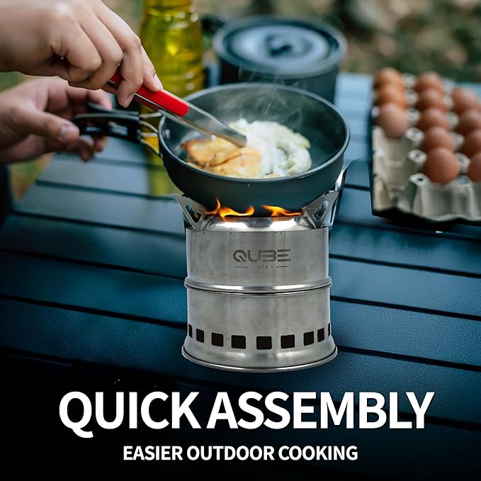 Portable Camping Stove with 3 Fire Starters – Stainless Steel Wood Burning Mini Camp Stove Foldable with Carry Bag for Backpacking Hiking Traveling Emergency Outdoor BBQ and Picnic