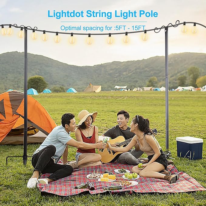 Lightdot Outdoor String Light Poles 9FT Metal Patio Light Poles Post for Outside with Fork for Outside Hanging Backyard Garden Deck Lighting Stand for Parties Wedding Halloween Decor -3Pack