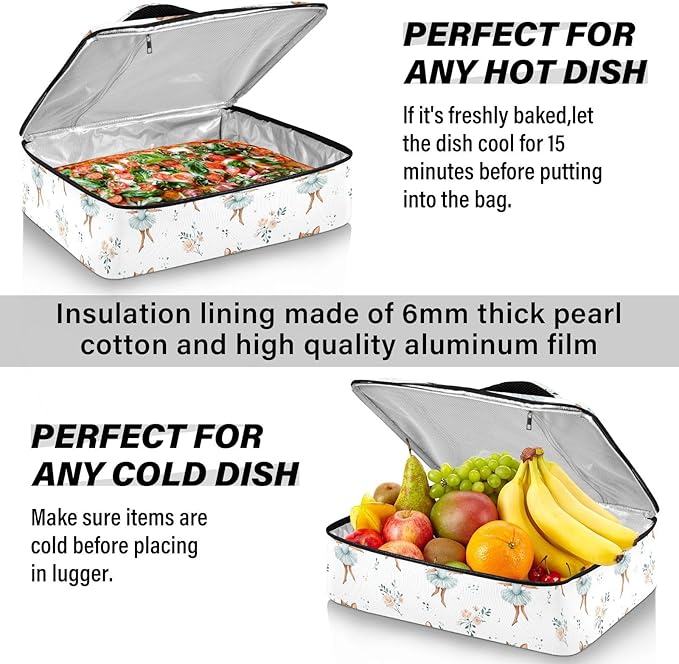 Casserole Carrier Watercolor Cute DeerInsulated Casserole Carrier for Hot or Cold Food Thermal Lunch Tote for Potluck Parties Picnic Beach Fits 9 x 13 Inches Baking Dish