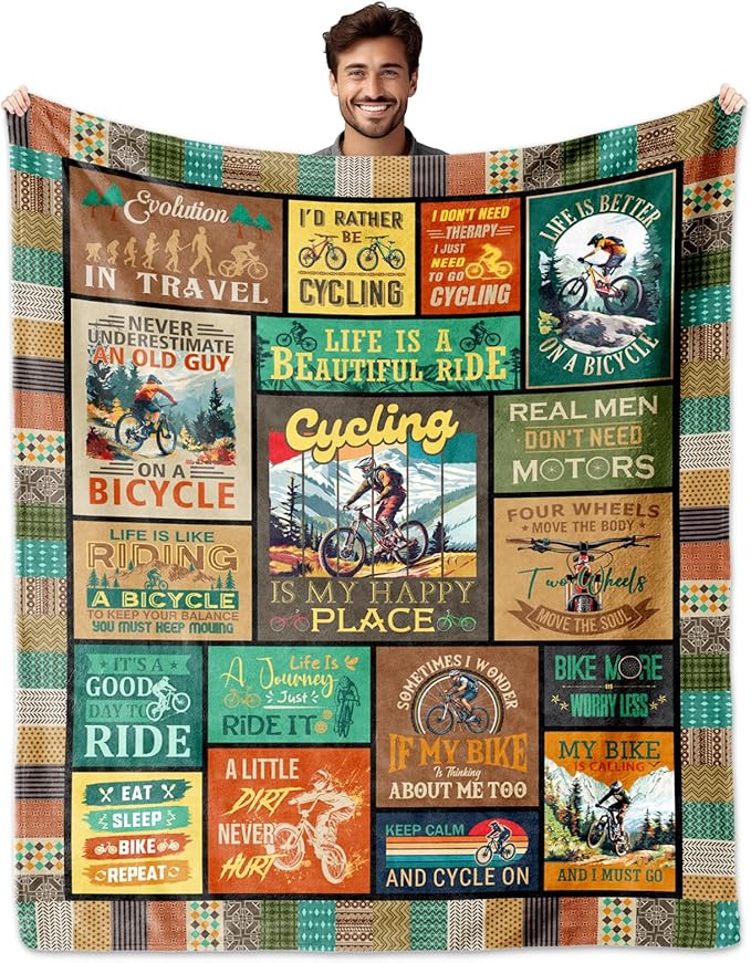 Bicycle Gifts for Men Bike Gifts for Women/Men/Boys Blanket 60X50 Gift for Bicycle Enthusiasts Bike Decorations Mountain Bike Gift Ideas for Cycling Riders Birthday/Christmas/Father's Day