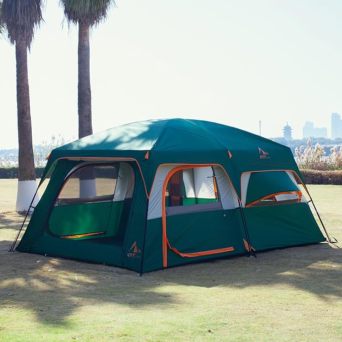 KTT Extra Large Tent 10-12-14 Person(A)Family Cabin Tents2 Rooms3 Doors and 3 Windows with MeshStraight WallWaterproofDouble LayerBig Tent for OutdoorPicnicCampingFamily Gathering