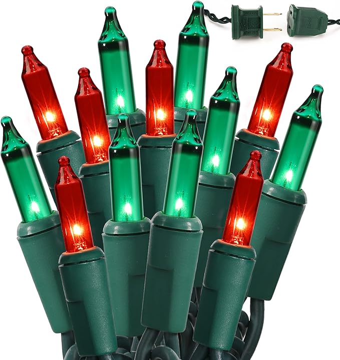 BrizLabs Red &amp Green Christmas Lights 300 Counts 69.6ft Mini String Lights Connectable UL Certified Incandescent Christmas String Lights Plug-in Tree Lights for Indoor Outdoor Xmas Home Decor