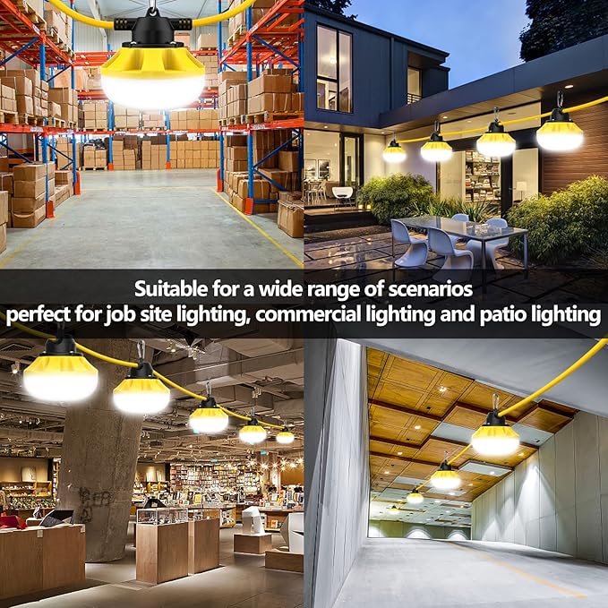 200FT Construction String Lights LED Industrial Grade Best for Construction Sites Renovation WalkwaysPatioMine cave Outdoor and Other Outdoor Lighting Solutions UseFree for Climbing Hook
