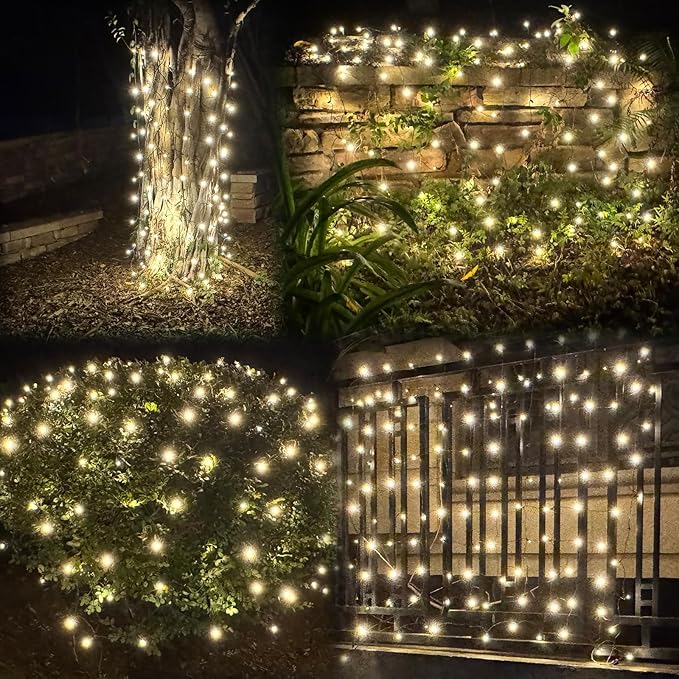 LED Christmas Net Lights Outdoor UL Certified 144LED 6ftx6ft Green Wire Connectable Waterproof Mesh Light for Christmas Party Yard Shrubs and Bushes Decorations (Warm White)