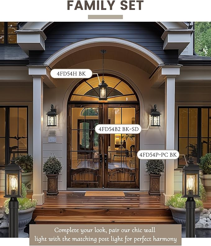 FEMILA 21 Large Exterior Wall Light Fixtures Anti-Rust Waterproof Outdoor Wall Lantern Porch Lights for Entryway Patio Garage Doorway Matte Black 4FD54B2 BK-SD