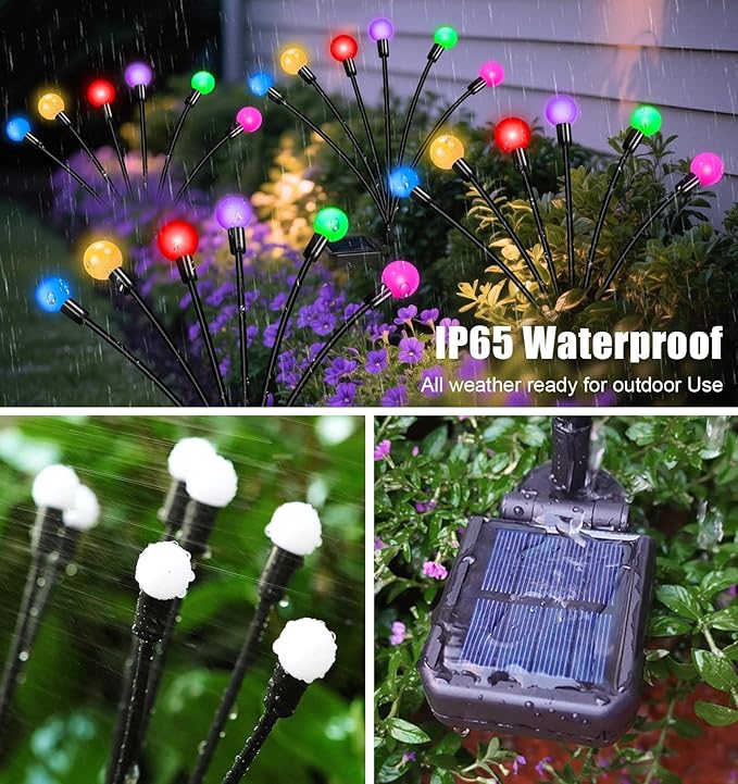 Solar Garden Lights Outdoor Decor 24 LEDs Solar Firefly Light Multicolor Changing RGB Swaying Lights Outdoor Waterproof 4 Pack 6 Heads Christmas Garden Decorative for Yard Patio Pathway Lawn Decor