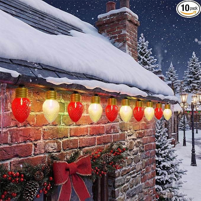 Jumbo Christmas Lights Outdoor - 16ft Multicolor LED Red &amp White Large Bulb with Diamond Pattern Connectable &amp Replaceable UL Listed Waterproof Big Christmas Lights for Holiday Decorations