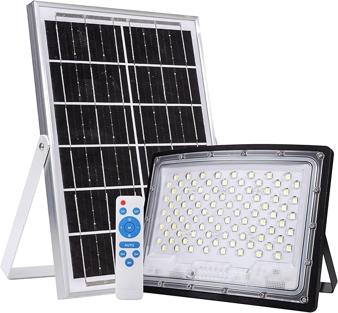 100W LED Solar Flood Lights 10000MAH Flood Light Outdoor IP66 Waterproof with Remote Control Security Lighting for Parking Lot Yard Garden Swimming Pool Pathway