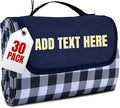 Bulk Personalized Picnic Blankets - Custom Logo or Text – Foldable and Lightweight – Great for EventsWedding Favors Corporate Gifts Employee Swag – 30 Pack