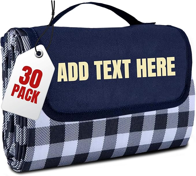 Bulk Personalized Picnic Blankets - Custom Logo or Text – Foldable and Lightweight – Great for EventsWedding Favors Corporate Gifts Employee Swag – 30 Pack
