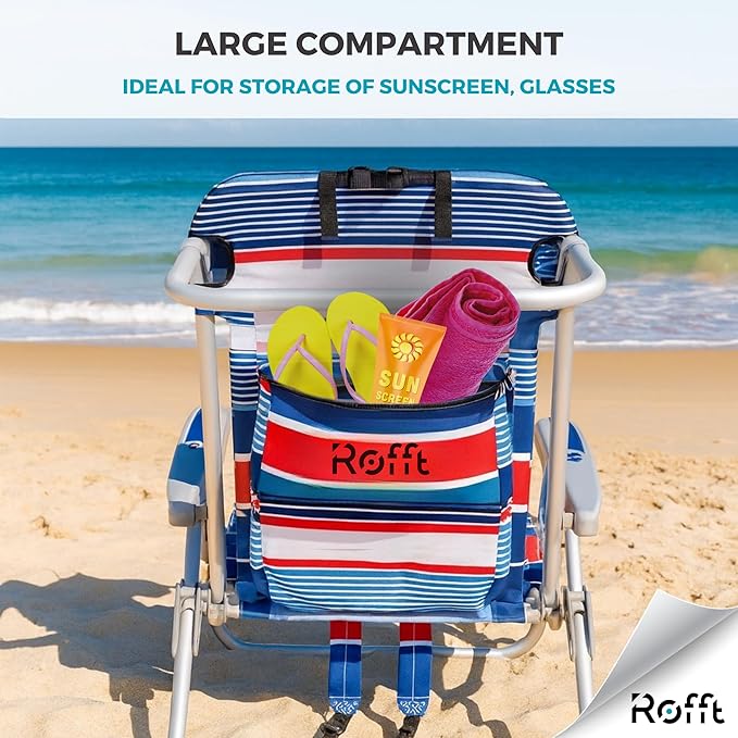 Heavy Duty Beach Chair 6 Positions Reclining for Adults Folding Lightweight with Backpack Straps Cooler Cup Holders Big Storage Pillow and Towel bar Lay Flat Position