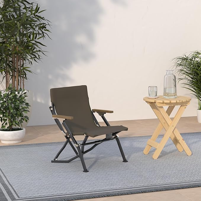 Snow Peak Luxury Low Beach Chair - Teak Wood Armrest and Canvas Seat - 23 x 26 x 27 in