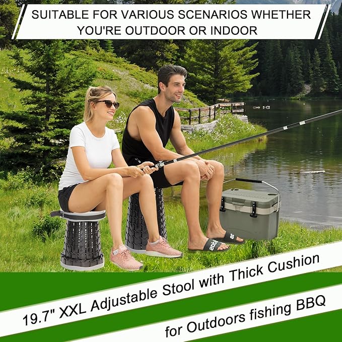 2026 Upgraded XXL Collapsible Stool with Thick Cushion19.7H-11.8D Telescoping Folding Stool for Adults More Sturdy Camping Stools with Load Capacity 1000lbs for OutdoorGardenFishingHiking