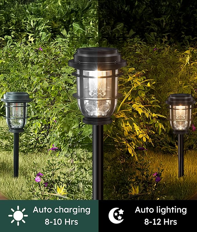 Bright Solar Pathway Lights Outdoor 6 Pack Waterproof IP65 Auto On/Off Solar Powered Garden Lights for Yard Lawn Walkway Landscape Pool Outside - 3-in-1 Hanging Tabletop &amp Stake Lighting
