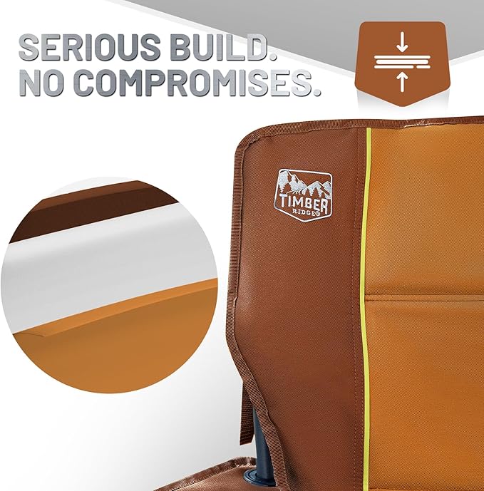 TIMBER RIDGE Oversized Folding Camping Chair for Adults Support 550 LBS Heavy Duty with Cup Holder Side Pocket for Camp Lawn Picnic Orange 2 Pack