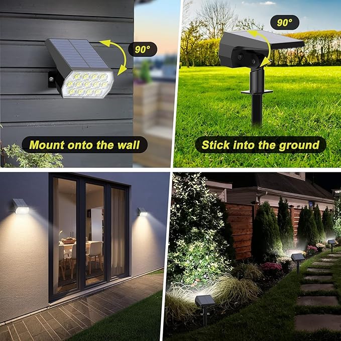 Solar Spot Lights Outdoor Waterproof IP65 [6 Pack/52 LED] 2-in-1 Solar Landscaping Spotlights 3 Lighting Modes Solar Powered Garden Flood Light for Patio Pathway Driveway Yard Pool (Cool White)