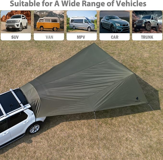 GEERTOP Large Car Awning Tarp for Camping Backpacking Tarp SUV Tailgate Truck Canopy Sun Shade Waterproof Outdoor Rear Vehicle Awning Shelter for Van MPV Campers
