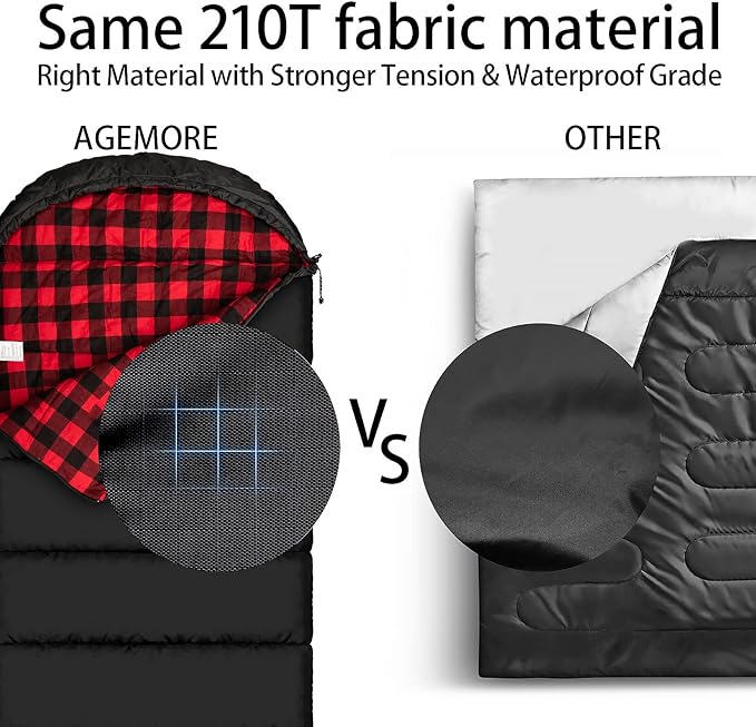 AGEMORE Cotton Flannel Sleeping Bag for Adults Lightweight XXL Cotton Sleeping Bag for Camping Backpacking or Hiking Water Resistant 3-4 Season Sleeping bag for Warm &amp Cool Weather