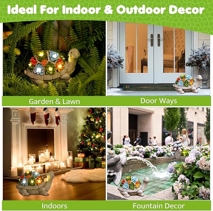 Solar Garden Turtle Statue - Turtle Decor with 7 Warming Solar LED Lights Outdoor Decorations for Yard Patio Lawn &amp More for Women Moms Birthdays