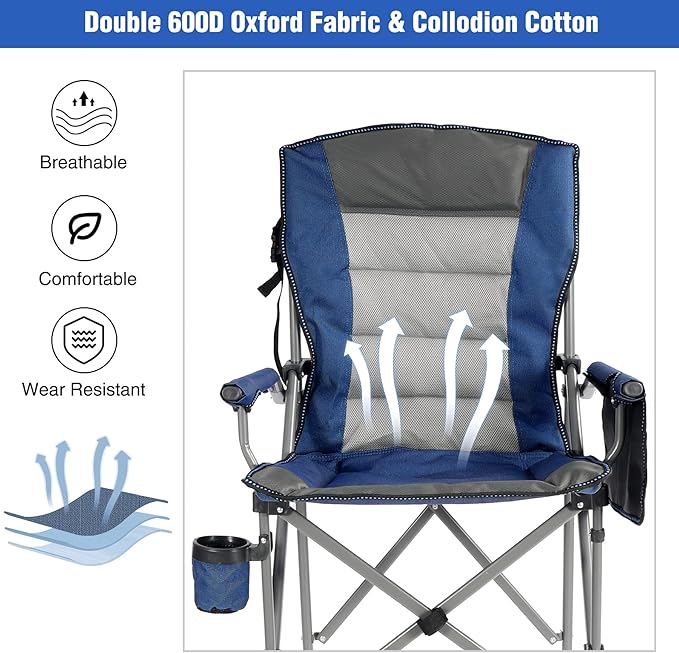 REDCAMP Oversized Tall Camping Chair for Adults 330lbs Portable High Folding Directors Chair Foldable Bar Height Stool with Side Pocket for Lawn Sport Blue