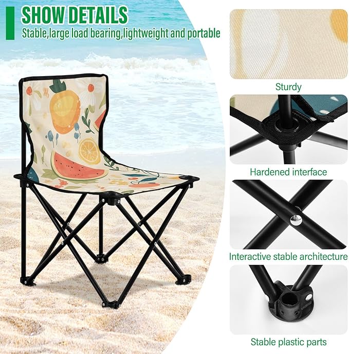 Lovely Fruits Portable Camping Chairs Folding Chair - Durable Oxford Fabric Lightweight Iron Frame Easy Fold Design - Ideal for Outdoor Activities Camping Fishing and Travel
