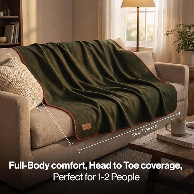 100% Wool Blanket - Premium Ultra-Soft &amp Warm Twin 62x 84 Large Size Blanket for Couch Bed Home Camping &amp Outdoors