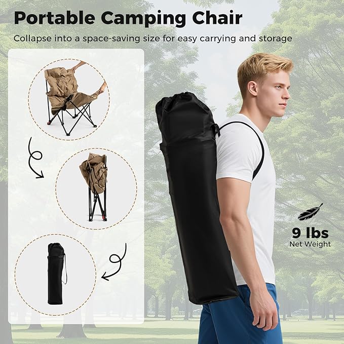 Goplus Portable Folding Camping Chair 4-Position Padded Outdoor Chair with 500 LBS Support Side Pocket and Carry Bag Outside Camp Chair for Sports Fishing and Garden (1)