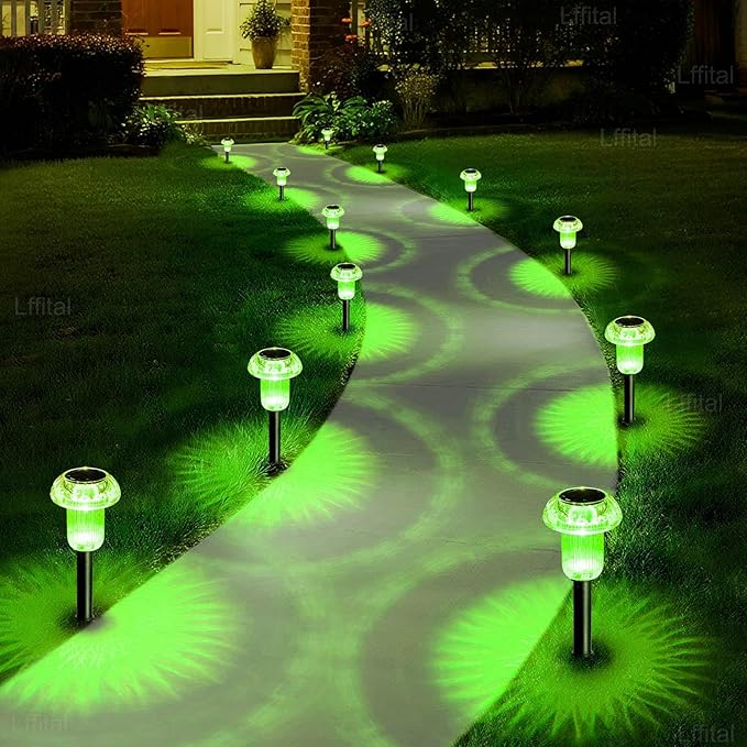 St. Patrick's Day Solar Lights Outdoor 8 Pack Green Solar Pathway Lights Outdoor Mushroom LED Waterproof Lighting Stake for Outside Yard Path Garden Lawn Patio Landscape Decorations