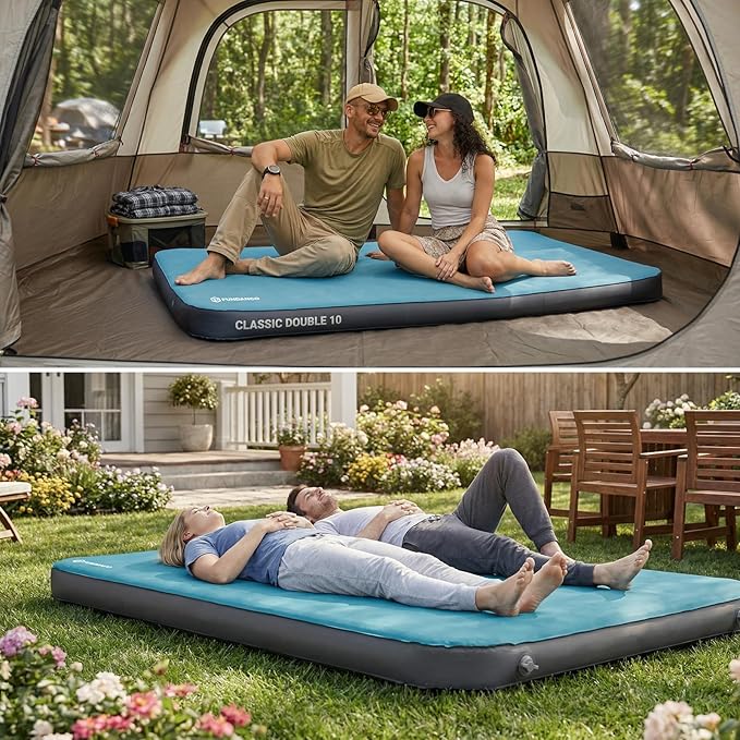 FUNDANGO 4'' Thick Self Inflating Sleeping Pad with Foam 8.7 R Value XL Double Mattress Outdoor Portable Camping Air Mat for Tent Car or Home