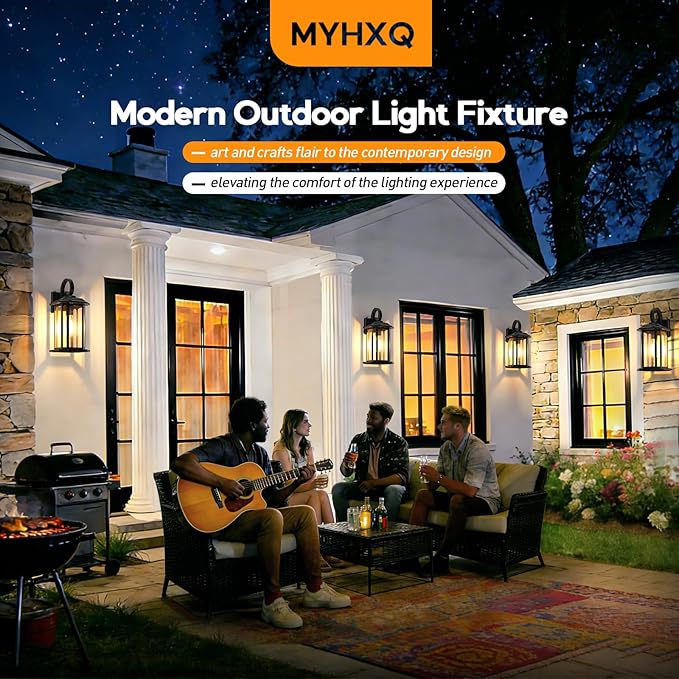 16.8'' Large Dusk to Dawn Outdoor Wall Lights Black Exterior Lighting Fixtures Wall Sconce with Seeded Glass Waterproof Front Porch Light Outside Wall Lantern for House Patio Garage 1Pack