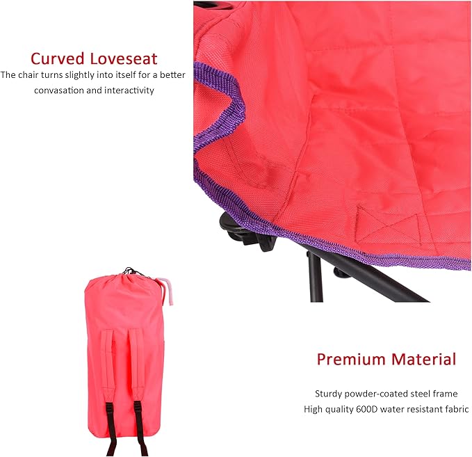 SUNNYFEEL Kids Folding Double Camping Chair Portable Kids Camping Chairs 2 Seat Chair Pink Padded Foldable Lawn Chairs with Cup Holder for Beach/Outdoor/Travel/Picnic Foldable Camp Chairs 2 Person