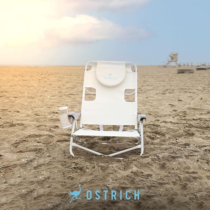 Ostrich Deluxe On Your Back Backpack Beach Chair with Face Hole - Portable Lounge Chair - Heavy Duty Tanning Chair - Face Down Reading (White)