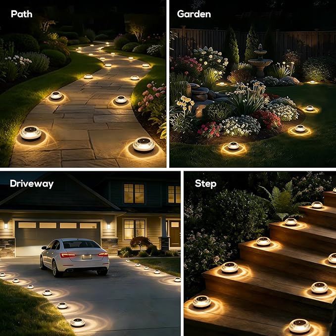 Solar Driveway Lights Outdoor 12PK - IP67 Waterproof Solar Ground Lights Pathway Lights Solar Powered Outdoor Solar Lights for Yard Landscape Lighting for Patio Garden Backyard Decor(Warm White)