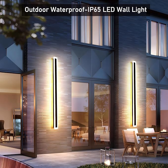 2Pack 39inch Long Outdoor Modern LED Wall Light30W Waterproof IP65 Warm White 110V led Wall Mount Lighting Fixture Rectangular Black Wall Lights Elegant Frosted White Acrylic Anti Rust