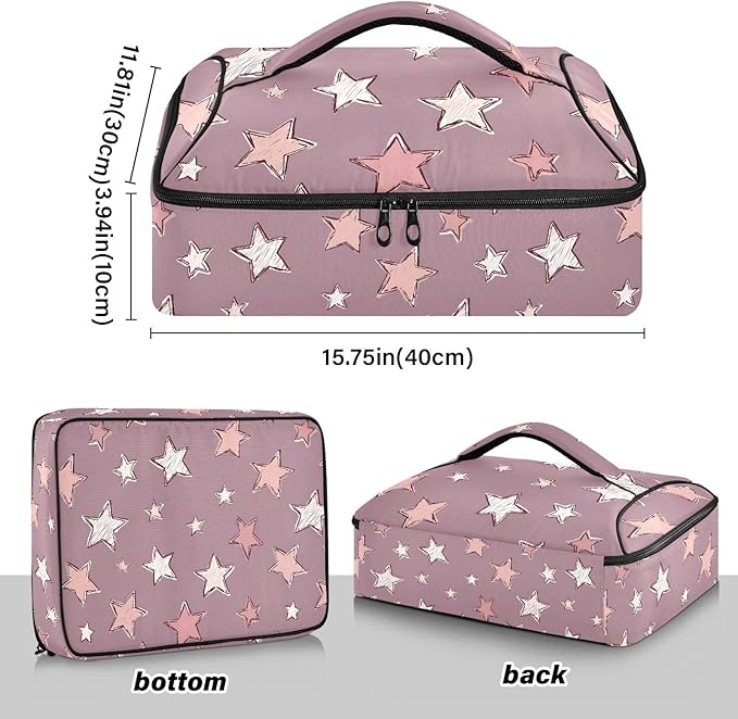 Casserole Carrier Purple StarsInsulated Casserole Carrier for Hot or Cold Food Thermal Lunch Tote for Potluck Parties Picnic Beach Fits 9 x 13 Inches Baking Dish