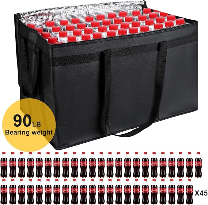 musbus 10 PACK Extra large XXXL Insulated Food Delivery Bag Cooler Bags Keep Food Warm Therma Catering Bag for doordash 22x14x13 Cooler Bags Therma Shopper hot XXXL warming Pizza Black