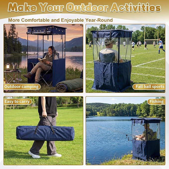 Juexica Camping Chair with Canopy Shade Outdoor Folding Chair with Adjustable Shade 4 Removable Curtains Sports Portable Camping Seat for Cold Weather Fishing Beach 1 Person