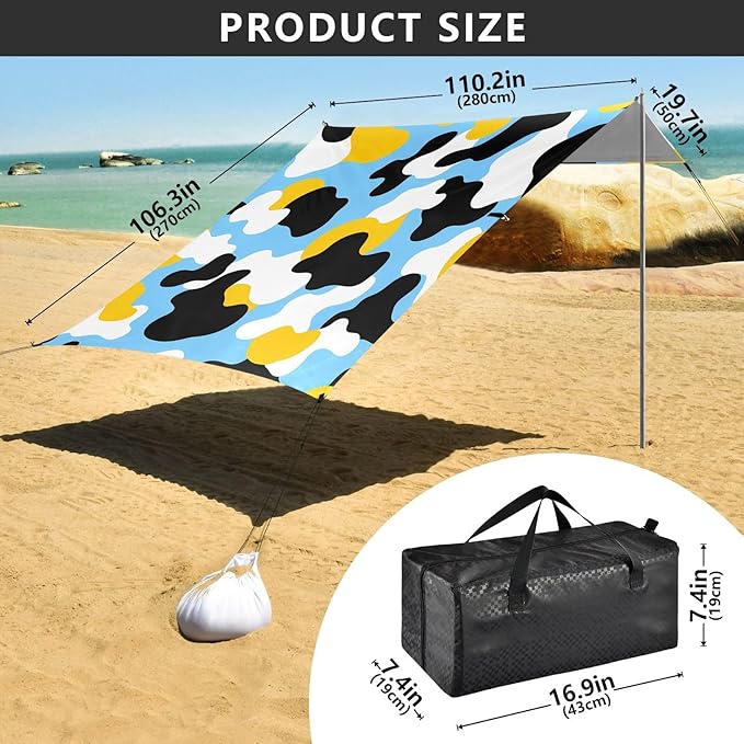 ALAZA Blue Yellow Cow Pattern Beach Tent Sun Shelter Portable Canopy Sunshade for Outdoor Camping Picnics Backyard Fun 10x9 ft