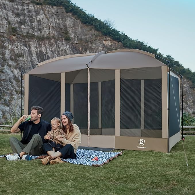 EVER ADVANCED Magnetic Screen House Room 11x9ft Hands-Free EntryScreenhouse with Sun Protection for Camping&ampPicnic 11x9ftCamping Tent Canopy Shelter with Mesh Brown