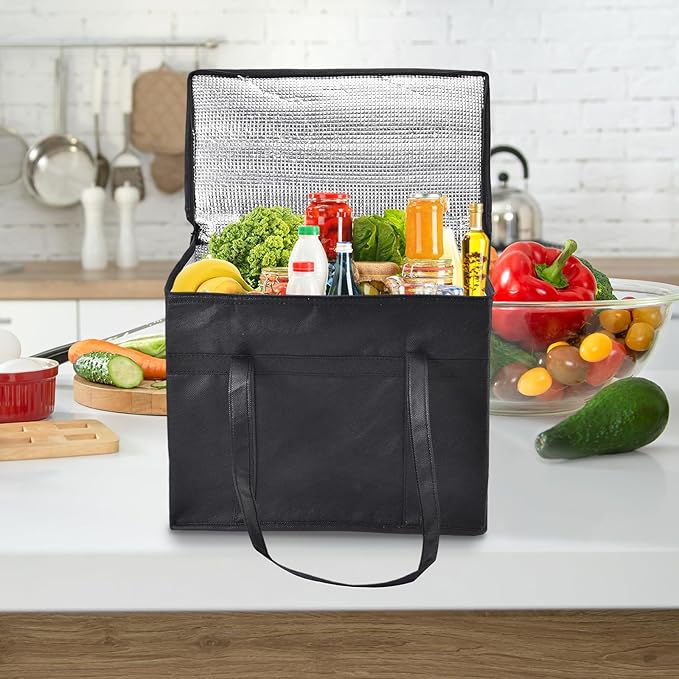 4-Pack Insulated Food Delivery Bags – 2 XXXL &amp 2 XL Reusable Hot &amp Cold Thermal Bags with Removable Base Plates – Catering Pizza Delivery Grocery &amp Travel