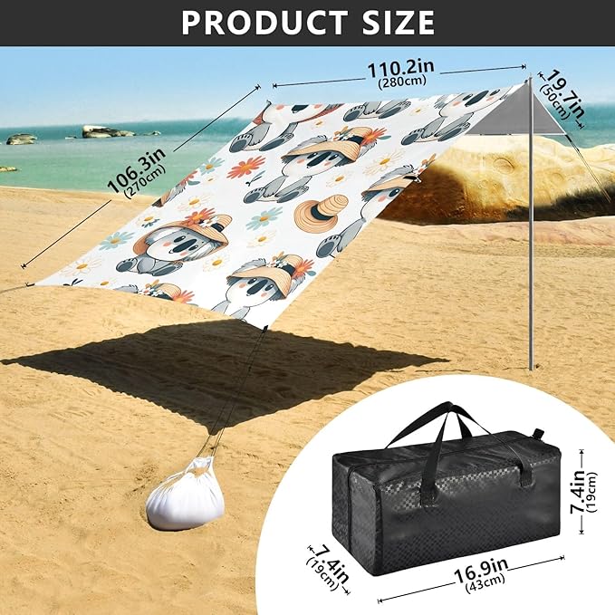 Cute Koala Wearing A Hat Camping Sun Shelter Beach Tent Portable Beach Sun Shade Outdoor Canopy for Camping Trips Fishing Picnic