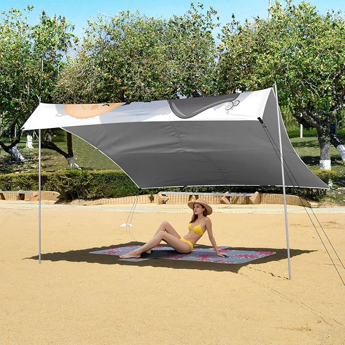 ALAZA Witch Owl Moon Halloween Beach Tent Sun Shelter UPF50+ Protection Beach Shade Canopy w/ 4 Sandbags for Outdoor Camping Fishing Backyard Fun Picnic 10x9 ft