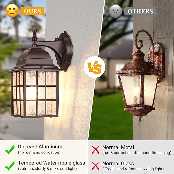 2-Pack Dusk to Dawn Outdoor Lights for House Exterior Porch Light Fixtures Wall Mount with Photocell Sensor Oil Rubbed Bronze Wall Lantern Waterproof Outside Wall Sconce Lighting for GarageDoor