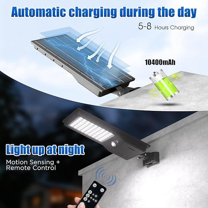 Outdoor Solar Wall LED Street Lights - 6500K Solar Outside Dusk to Dawn IP65 Waterproof Lights Solar Powered with Motion Sensor and Remote Control for Wall Porch Barn Patio Garage-2 Pack