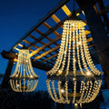 Hanging Solar Lantern Outdoor 28” Modern Clear Crystal Acrylic Chandelier with 30 Warm White Lights S Hook for Garden Yard Patio Gazebo Decorations