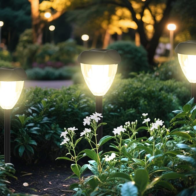 Ensenior 12-Pack Solar Lights Outdoor 14.17 Auto ON/Off 3000K LED Solar Garden Lights for Pathway Yard Patio Walkway Planter Waterproof Energy-Efficient Landscape Lighting